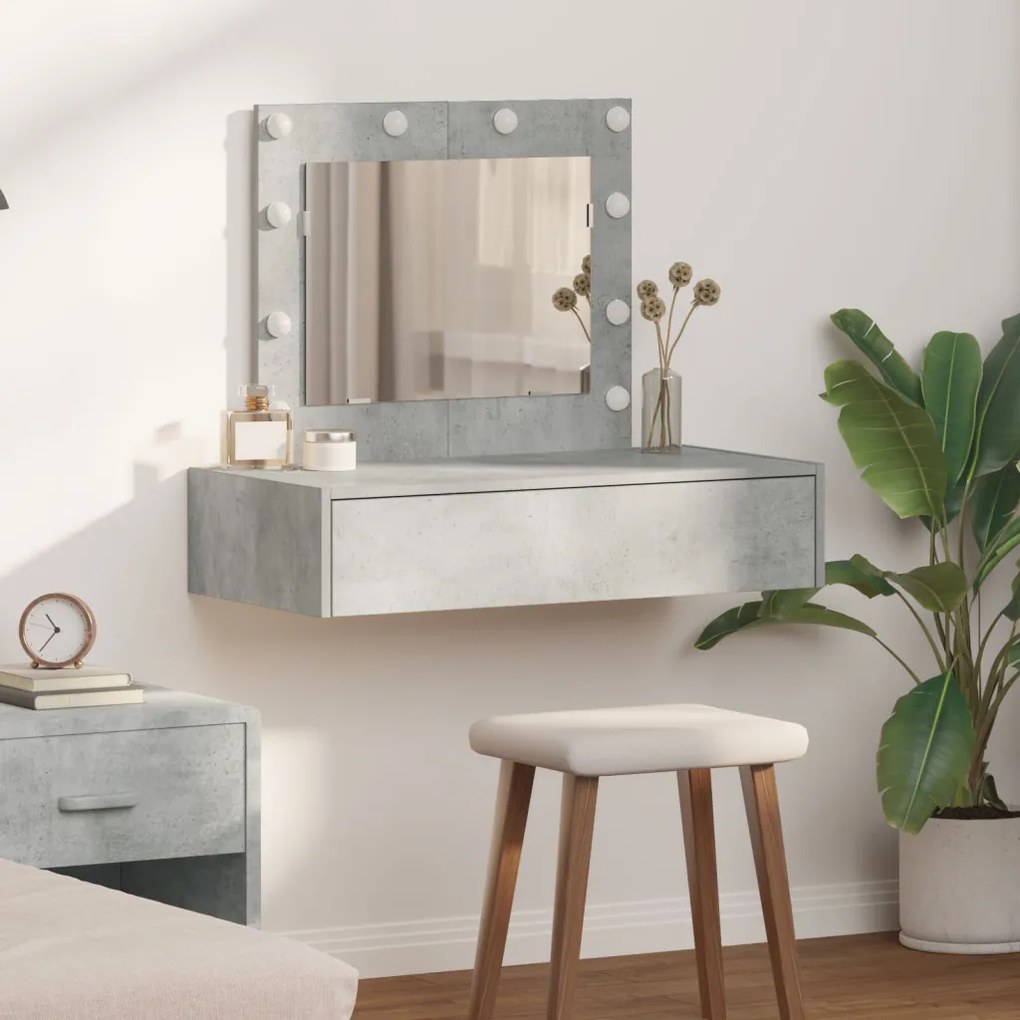 vidaXL Öltözködőasztal tükör lámpákkal Szürke 83 x 40 x 70 cm Faanyag