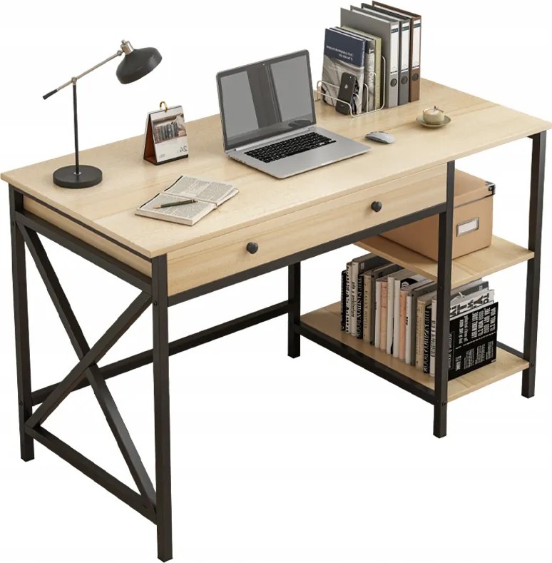 Számítógépasztal Loft Ipari Fiókos Polc Világos Skandináv Tölgy