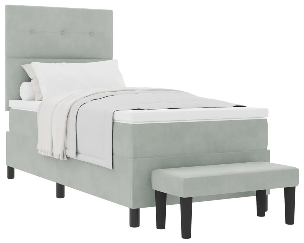 Boxspring ágy matraccal és paddal világosszürke 80x200 cm velúr
