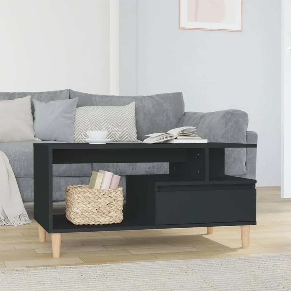 Fekete szerelt fa dohányzóasztal 90 x 49 x 45 cm