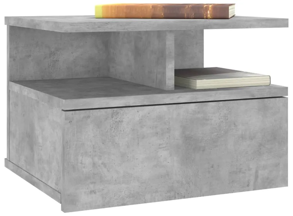 2 db betonszürke szerelt fa lebegő éjjeliszekrény 40x31x27 cm
