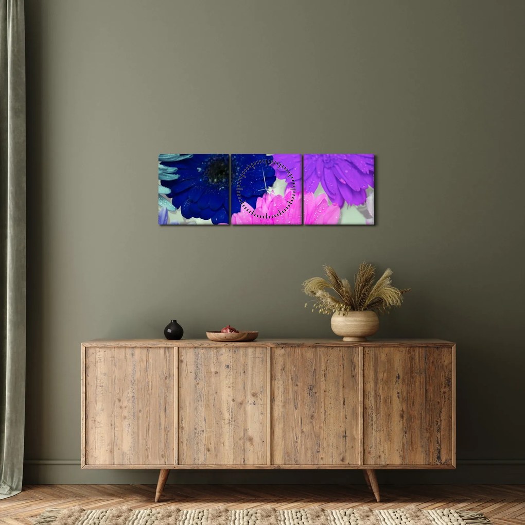 Színes virágok képe (órával) (90x30 cm)