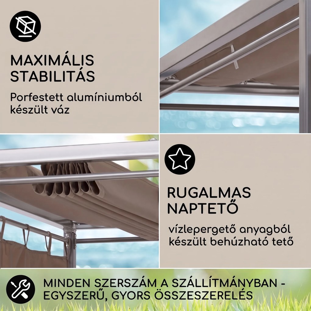 Blumfeldt Eremitage Double Sunbed, kétszemélyes napozóágy, napellenző tető, taupe