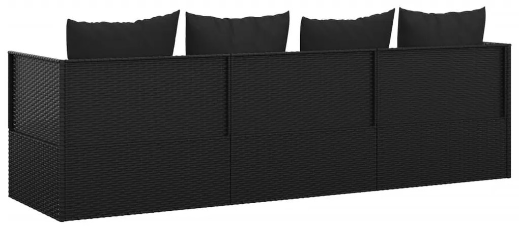 Fekete polyrattan kültéri társalgókanapé párnákkal