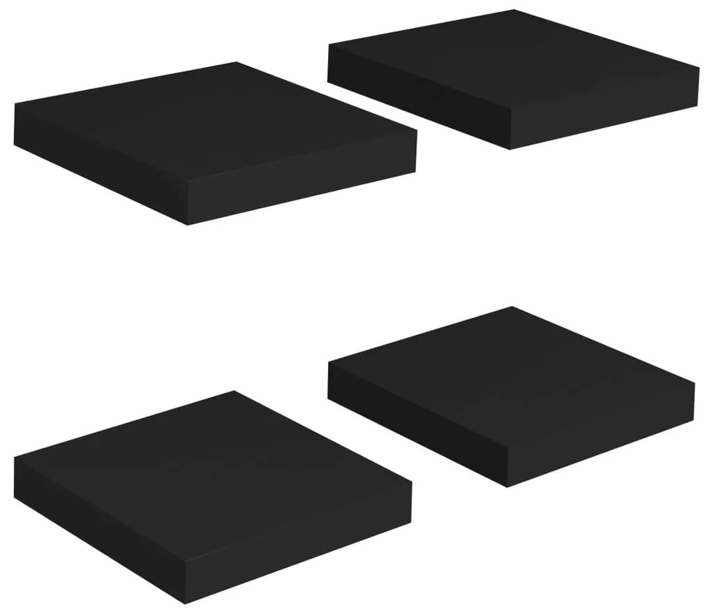4 db fekete MDF fali polc 23 x 23,5 x 3,8 cm