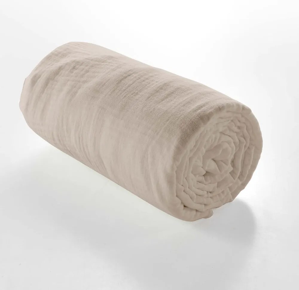 Bézs gumis muszlin lepedő 160x200 cm Angelia – douceur d'intérieur