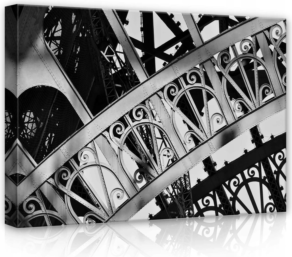 Vászonkép 70x50 Eiffel-torony fém szerkezet fekete-fehér áttört geometria