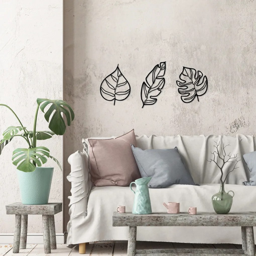 Leaves fém fali dekoráció, 17×33 cm