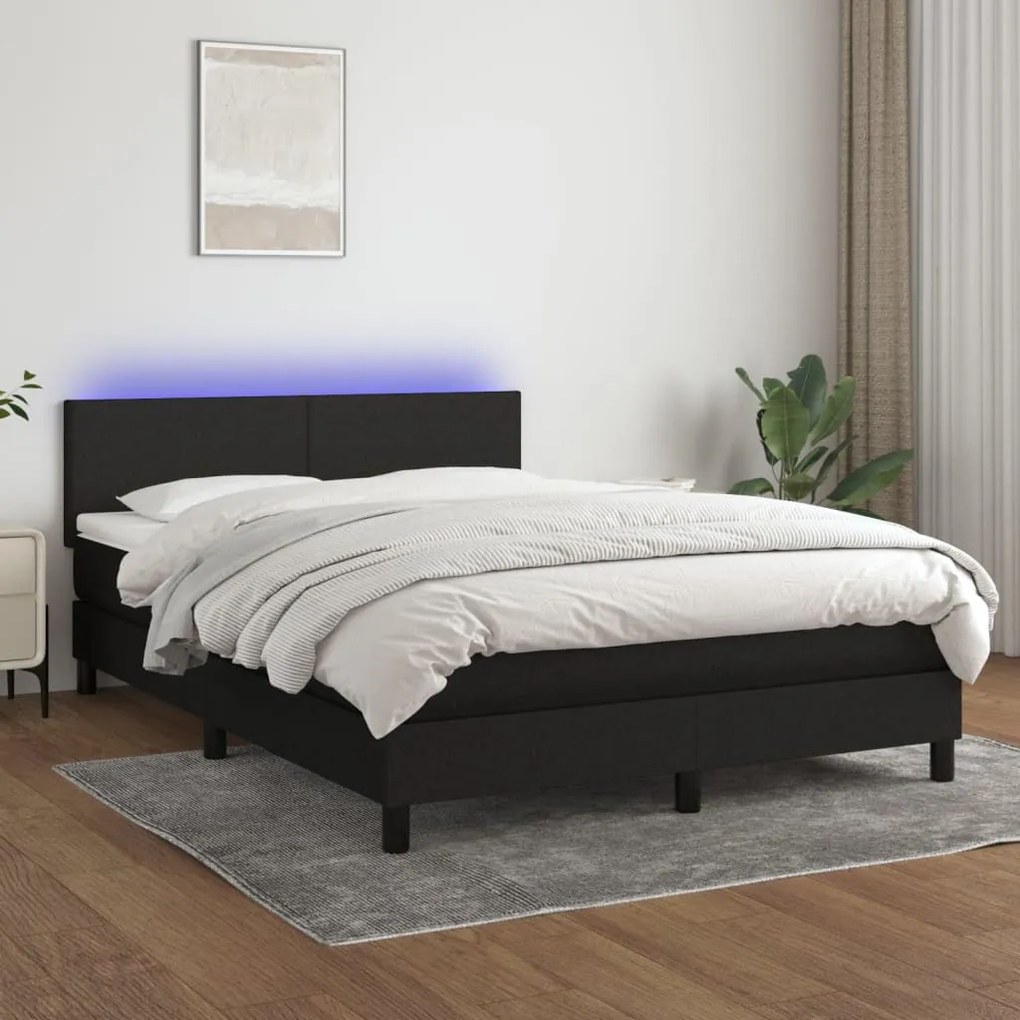 fekete szövet rugós és LED-es ágy matraccal 140x190 cm