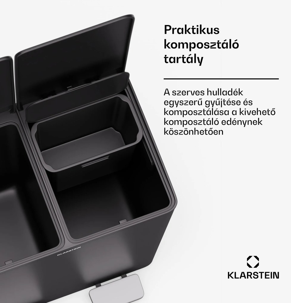 Klarstein EcoVista, hulladékgyűjtő komposztálóval, 40 l + 3 l/tároló + komposztáló, Soft-Close