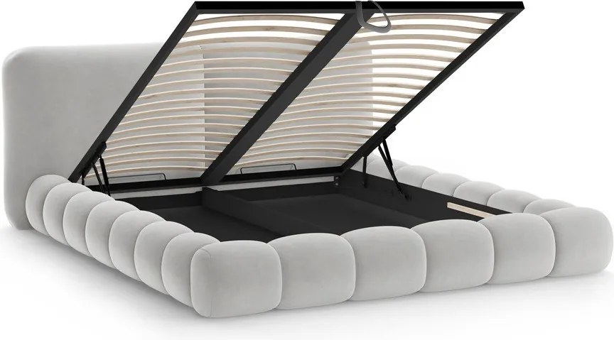 Szürke kárpitozott ágyneműtartós franciaágy ágyráccsal 160x200 cm Solange – Micadoni