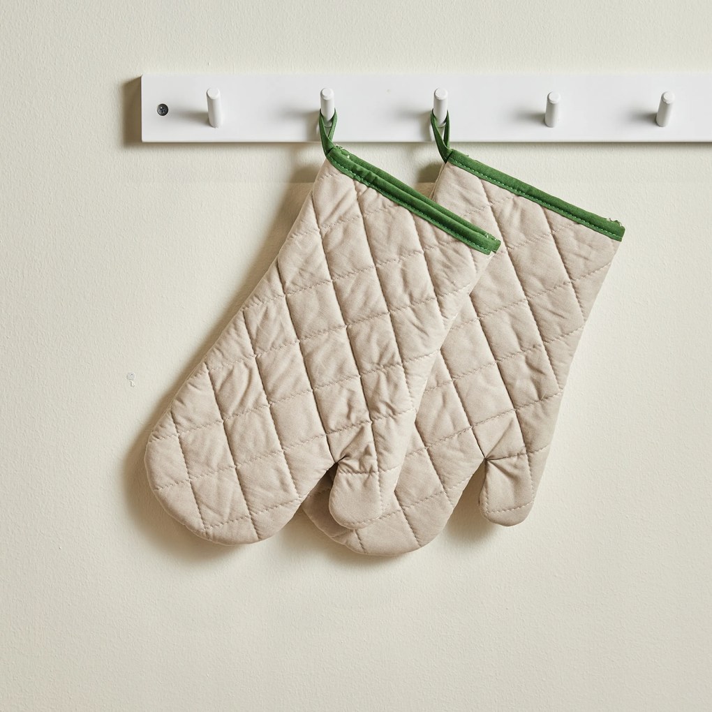 Szürke konyhai kesztyű zöld szegéllyel Szett