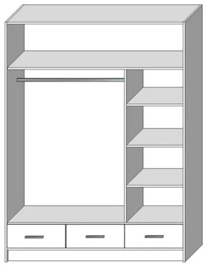 SANNA gardróbszekrény tükörrel, 150x215 cm, sonoma tölgy