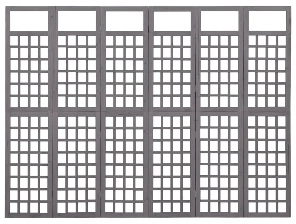 6 paneles szürke fenyőfa térelválasztó/lugasrács 242,5 x 180 cm