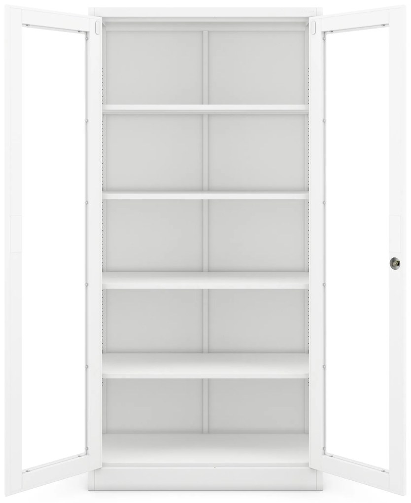 Vitrines fém szekrény üvegezett ajtókkal AMELIA, 900 x 1850 x 400 mm, fehér