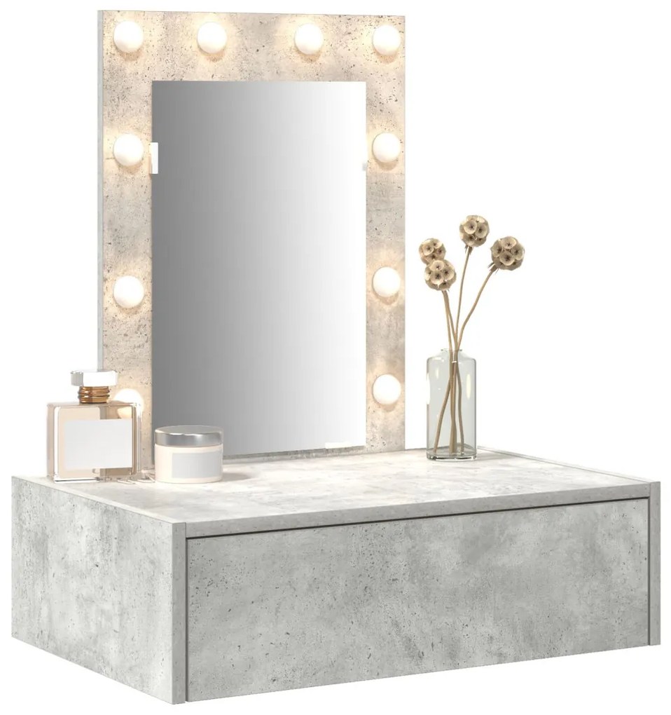 vidaXL Öltözködőasztal tükör lámpákkal Szürke 60 x 40 x 70 cm Faanyag