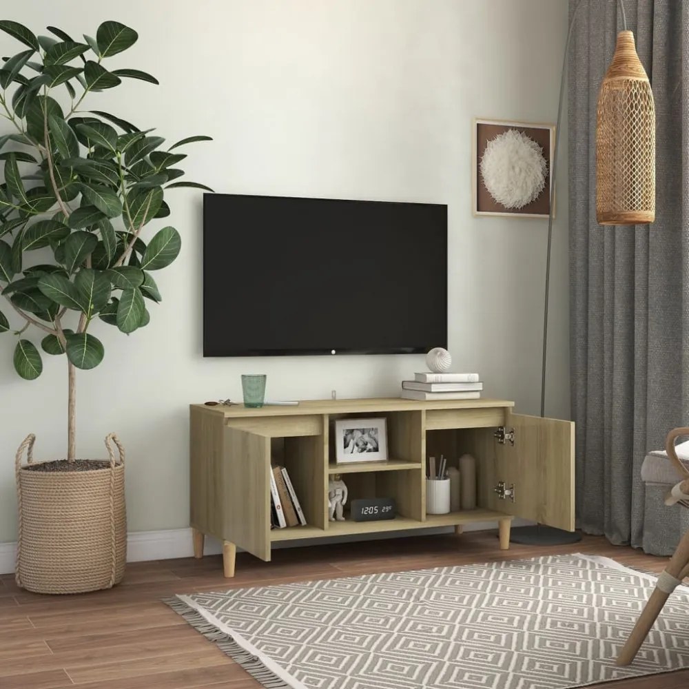 sonoma tölgy színű TV-szekrény tömör fa lábakkal 103,5x35x50 cm