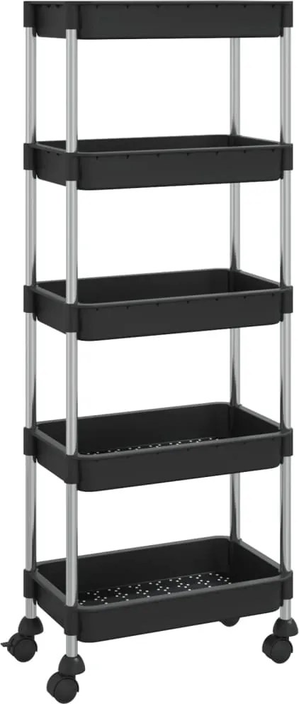 vidaXL 5 szintes fekete vas és ABS konyhai kocsi 42 x 29 x 128 cm