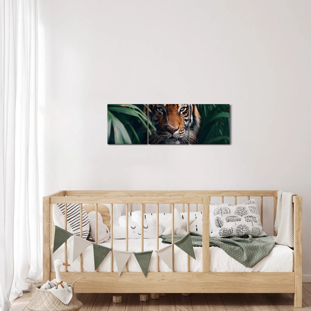 Kép - Egy tigris portréja a dzsungelben (órával) (90x30 cm)