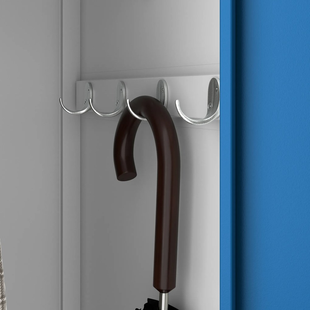 Pléh öltözőszekrény talpazaton, négymodulos, polcokkal KACPER II, 600 x 1800 x 500 mm, kék