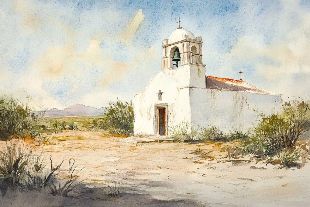 Vászonkép Canvas Tájkép Sivatag Mexikó Templom Kápolna Kilátás 120x80