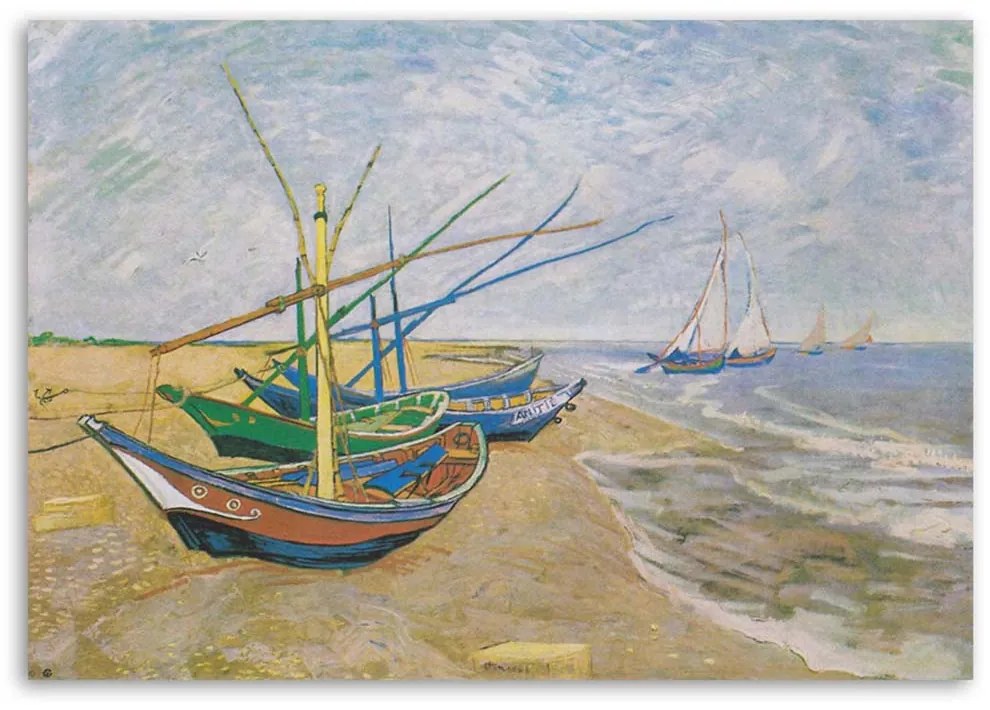 Gario Vászonkép Halászcsónakok a strandon Saintes-Maries-de-la-Merben - Vincent van Gogh, reprodukció Méret: 120 x 80 cm