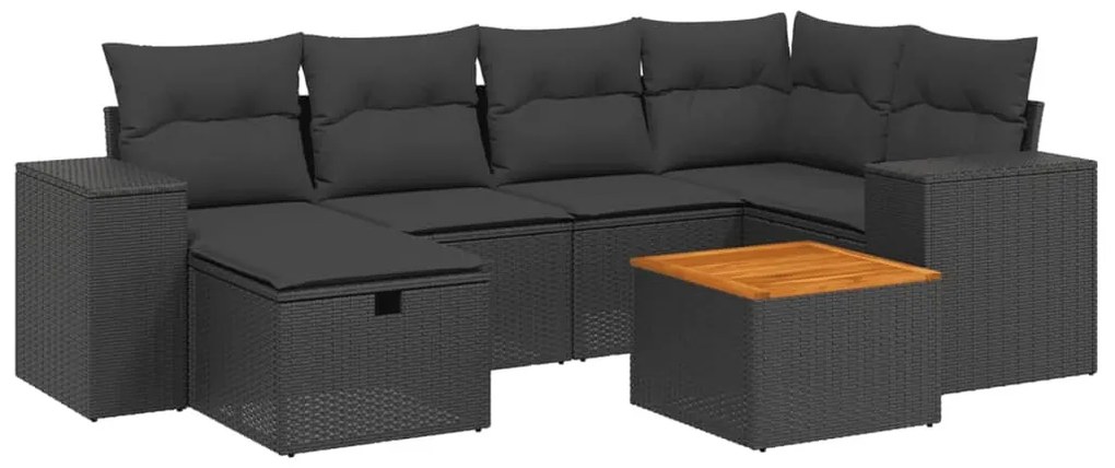 7 részes fekete polyrattan kerti ülőgarnitúra párnával
