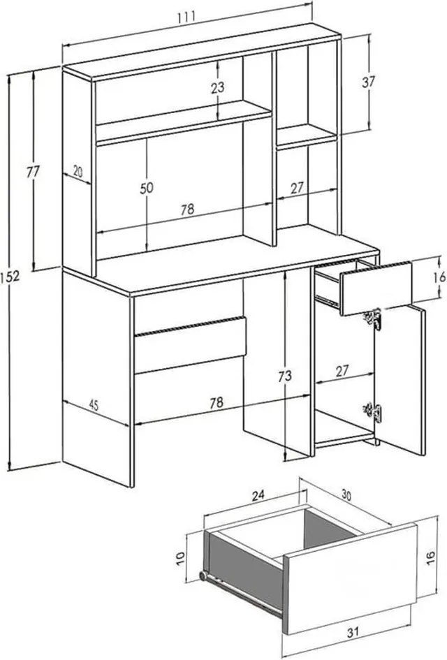 Polcos íróasztal tárolóval 110x50x151cm fehér FUR1236-1