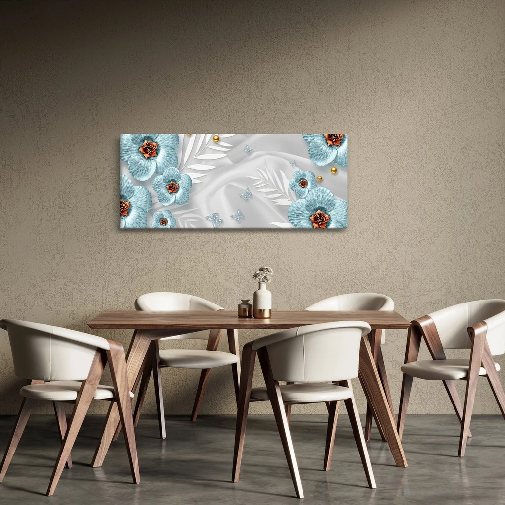 Kép - 3D kék virágok (120x50 cm)
