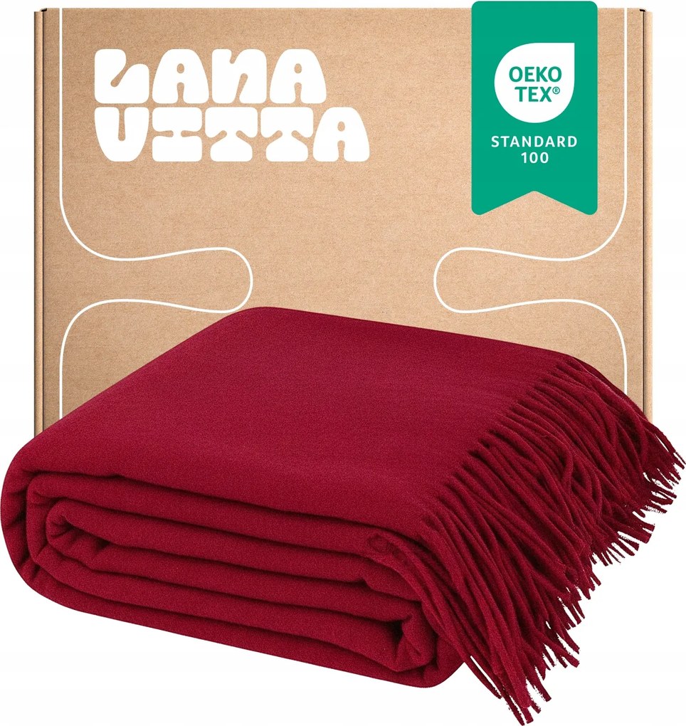 Gyapjú takaró Meleg Grand 100% Gyapjú Pléd Sötétpiros 140x200 cm