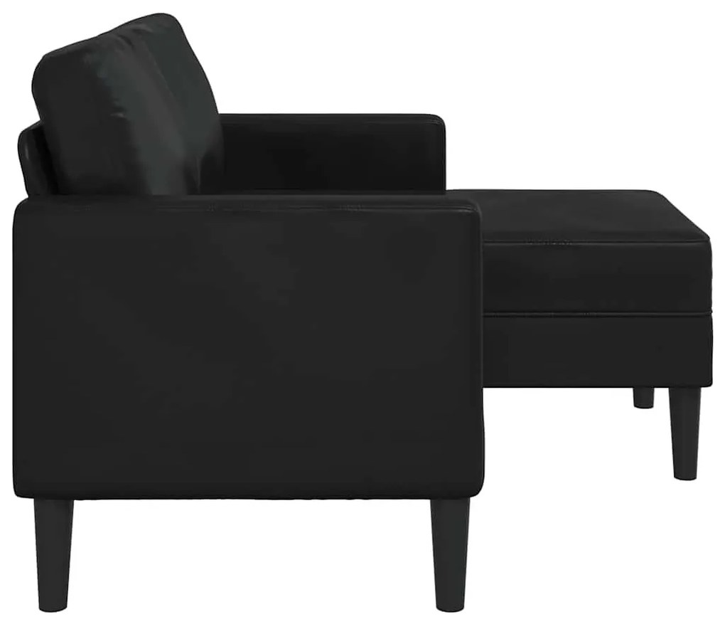 fekete műbőr 2 üléses kanapé L-alakú kanapéval 125 cm