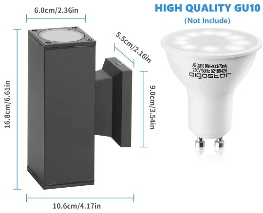 Aigostar - Kültéri fali lámpa 2xGU10/230V fekete IP65 szögletes