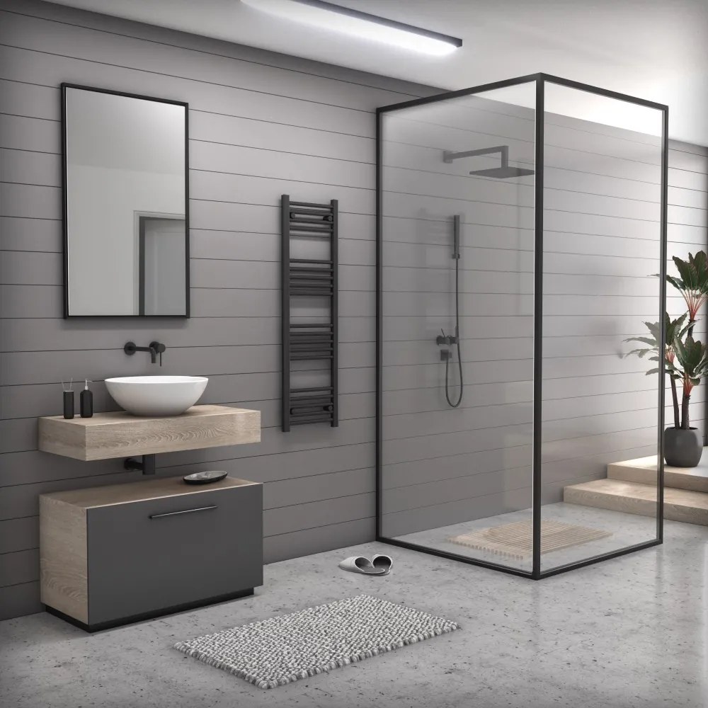 Fekete 400x1300mm törölközőszárítós fürdőszobai radiátor Welland Lux | Készletről | Gyors kiszállítással