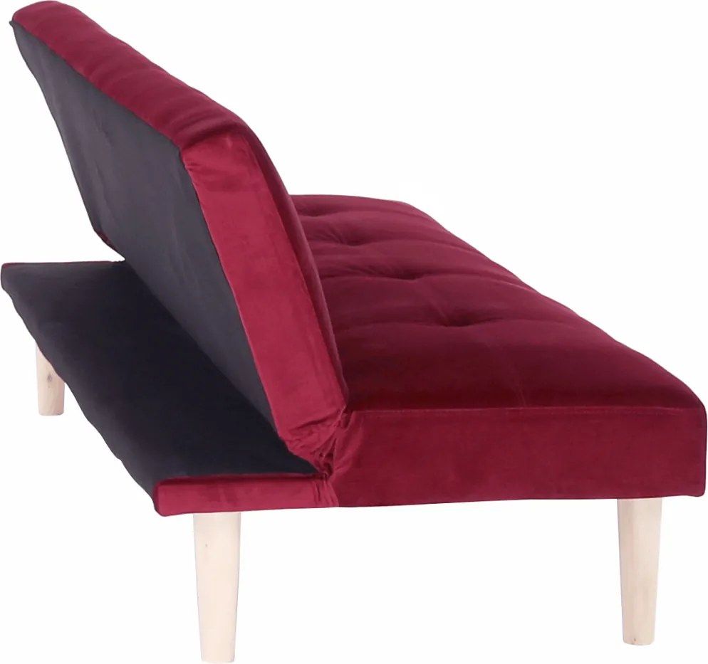 Kanapé széthúzhatós, bordó/tölgy, ALIDA