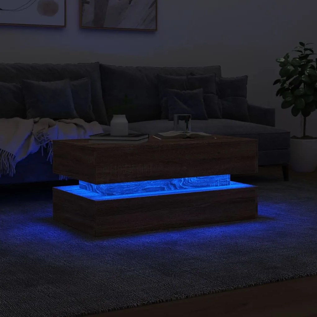 Barna tölgyszínű dohányzóasztal LED-lámpákkal 90x50x40 cm