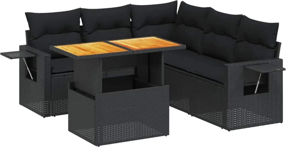 vidaXL 6 részes fekete polyrattan kerti ülőgarnitúra párnákkal