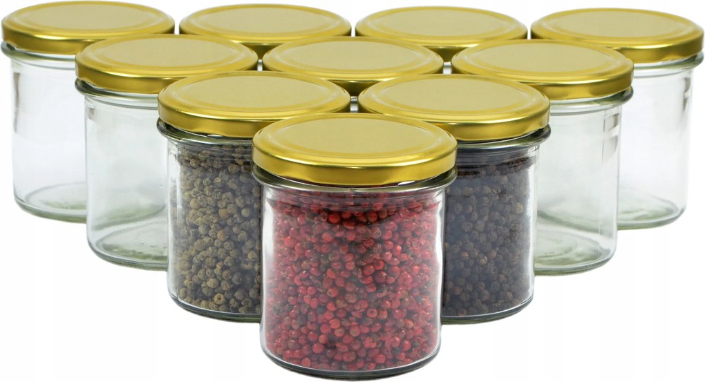 350 ml-es üvegek mézhez, húshoz, arany színű csavaros tetővel, 10 db