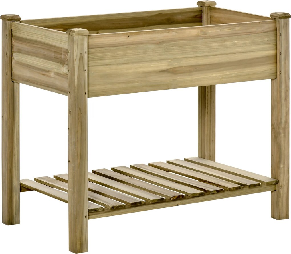 Outsunny Emelt Kerti Ágy Polccal, Emelt Fűszerágy Drainázslyukakkal, Fa Virágcserép, Időjárásálló Zöldségágy, Kerti Ágy, Ültetőágy Kerthez, Erkélyhez,