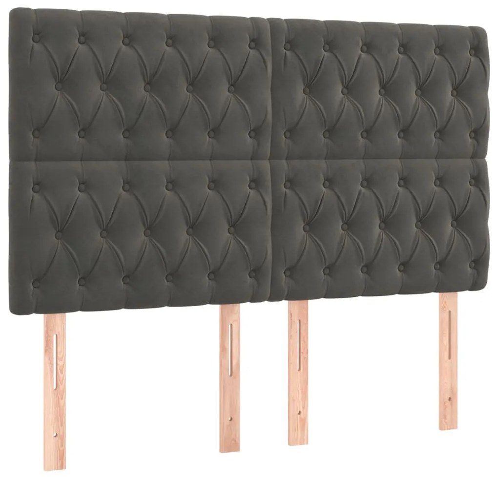 sötétszürke bársony LED-es fejtámla 160x7x118/128 cm