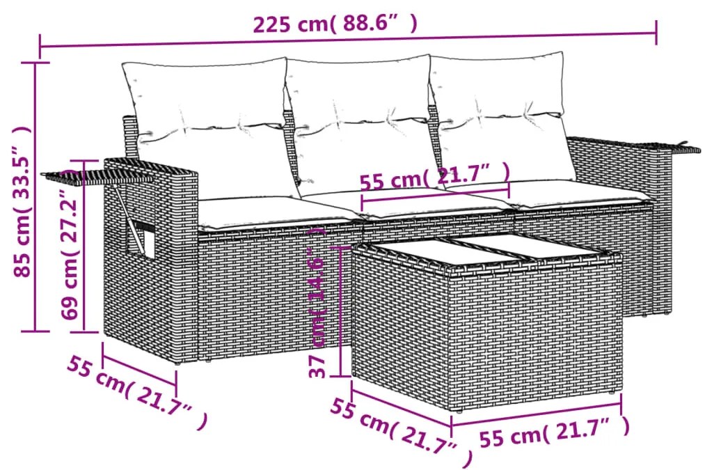 4 részes szürke polyrattan kerti ülőgarnitúra párnákkal