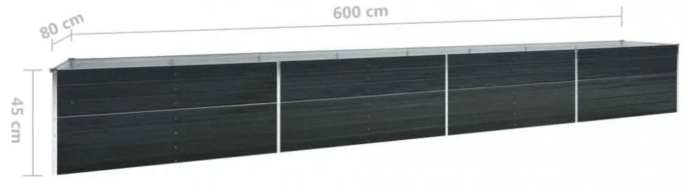 antracitszürke horganyzott acél kerti magaságyás 600x80x45 cm