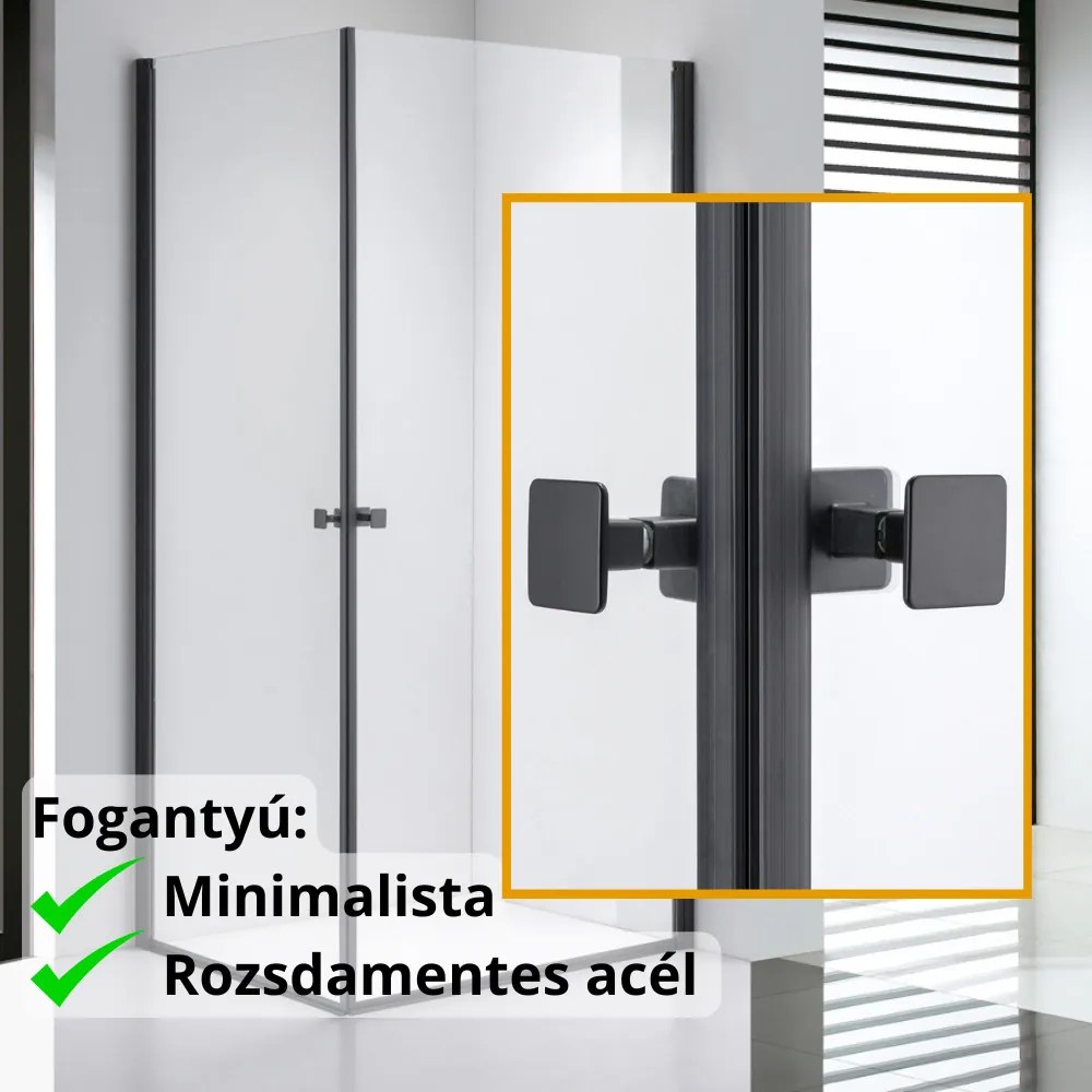 Stuxi Bari Duo Black 80x90 aszimmetrikus 2 nyíló ajtós zuhanykabin 6 mm vízlepergető biztonsági üveggel, matt fekete