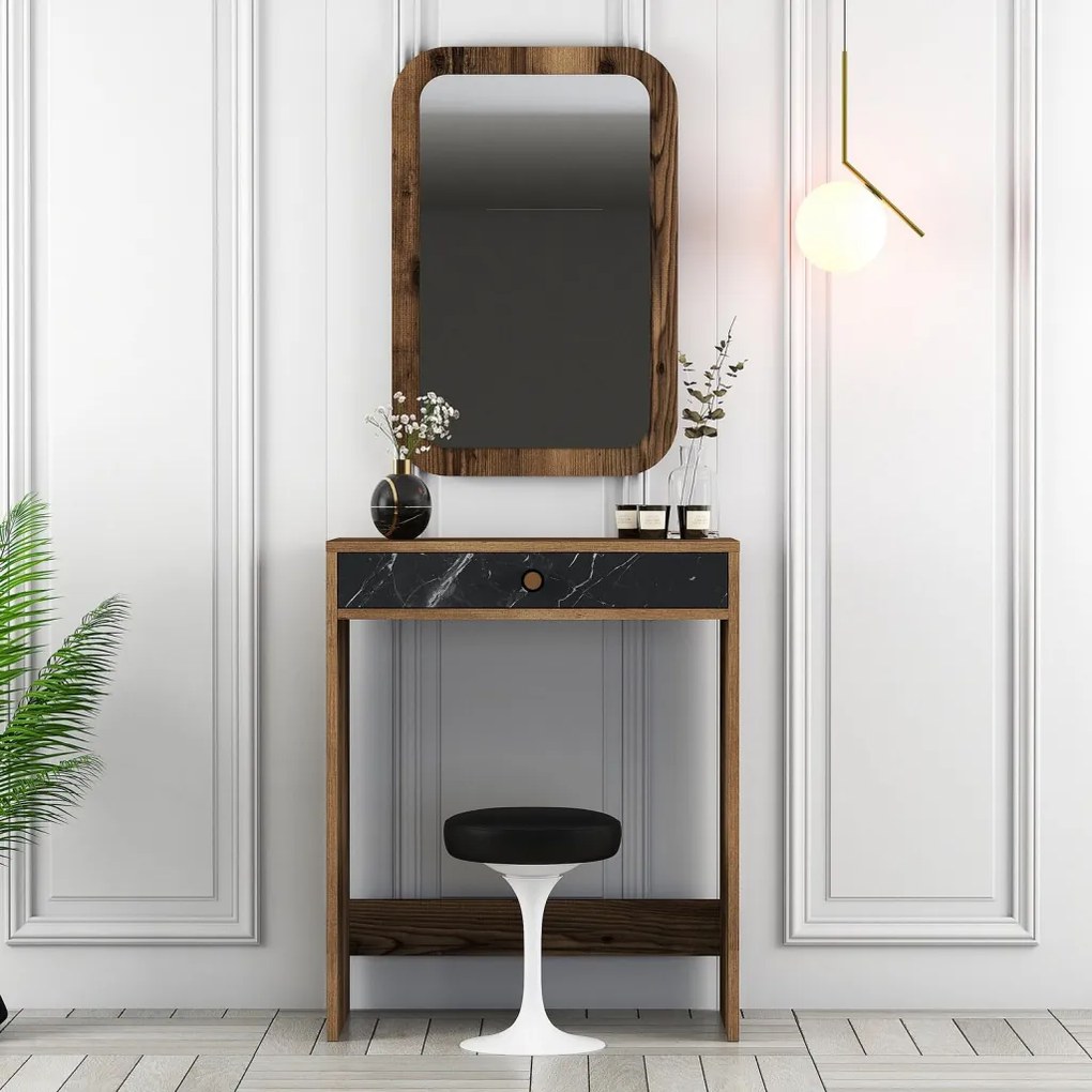 Lizbon Mirror - Walnut, Black, Marble