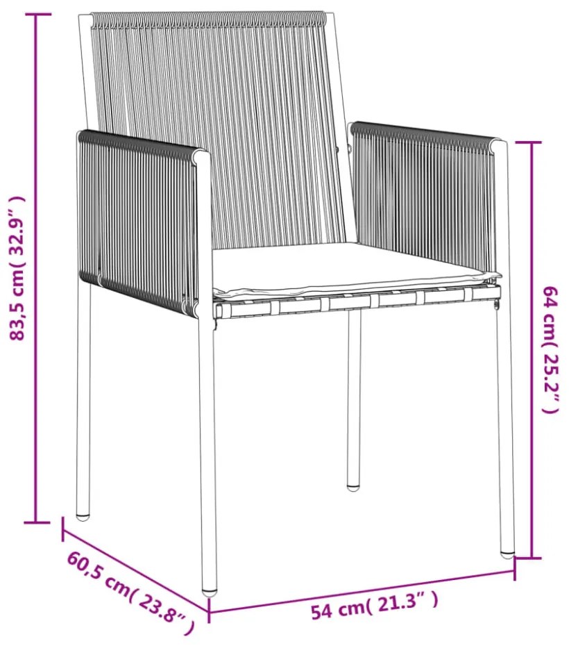 2 db fekete polyrattan kerti szék párnával 54 x 60,5 x 83,5 cm
