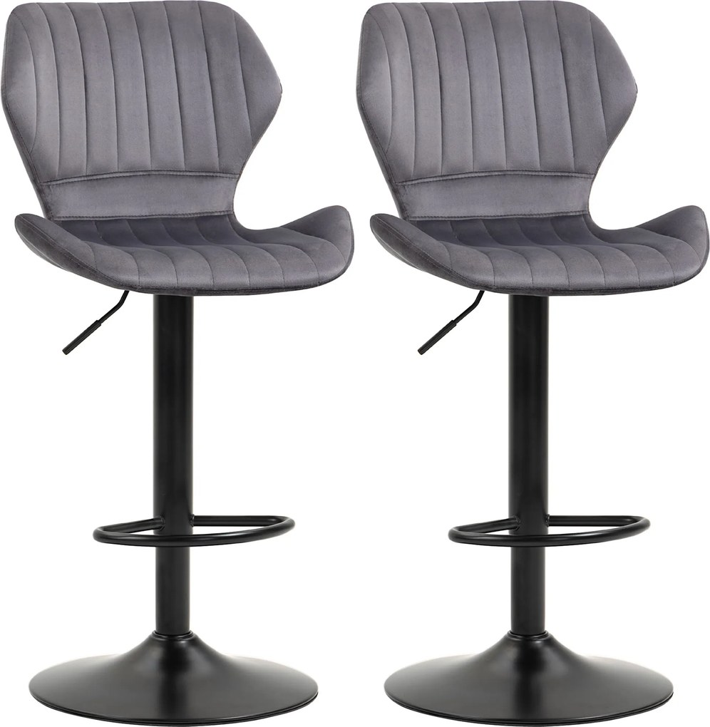 HOMCOM 2 darabos magasságban állítható bárszék készlet ergonomikus ülőkével és lábtartóval, bárszékek velúr hatású anyagból és fémből, 47x51,5x92-114