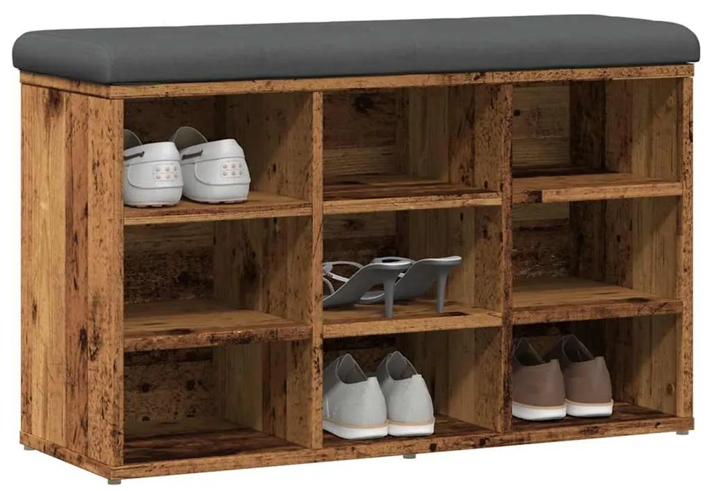 antik fa szerelt fa cipőtároló pad 82x32x50 cm