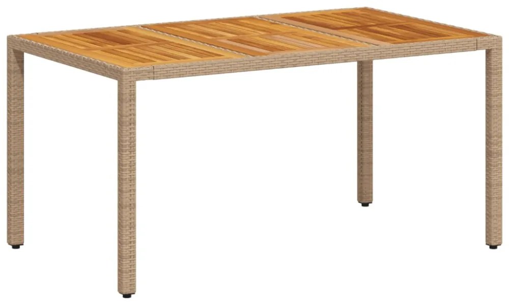 bézs polyrattan és akácfa kerti asztal 150 x 90 x 75 cm