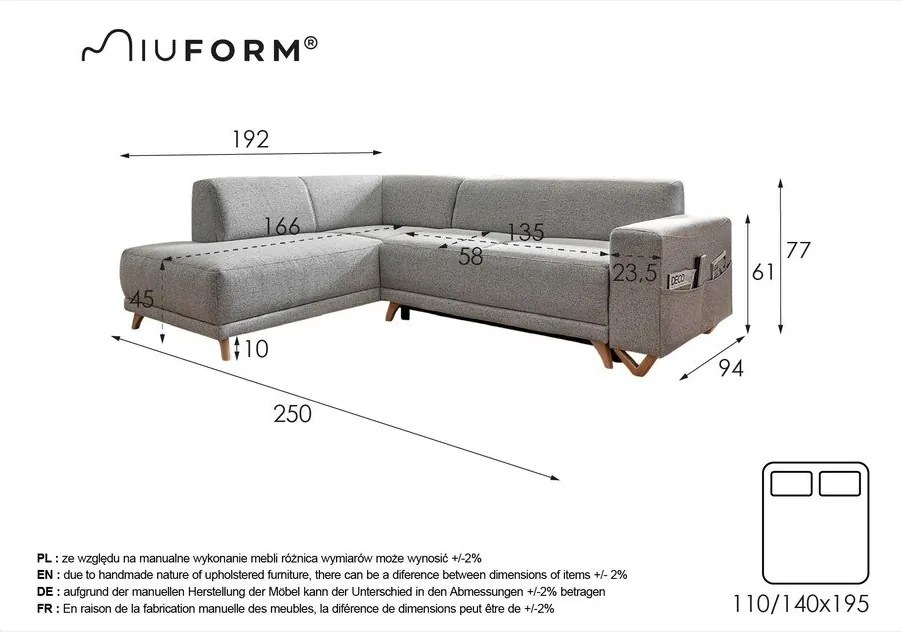 Bézs kinyitható-tárolóhelyes sarokkanapé (bal oldali-L alakú) Classy Sophie – Miuform