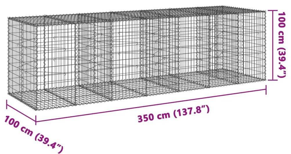 horganyzott vas gabion kosár fedéllel 350 x 100 x 100 cm