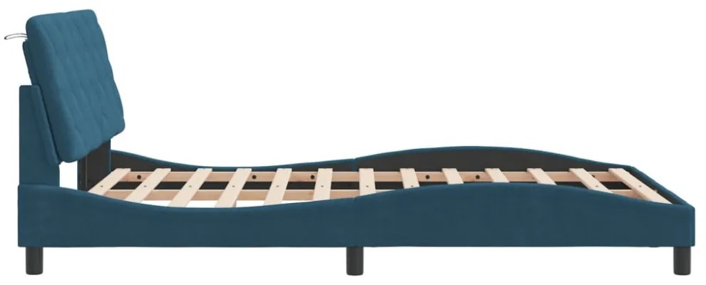 kék bársony ágykeret LED-világítással 120 x 200 cm